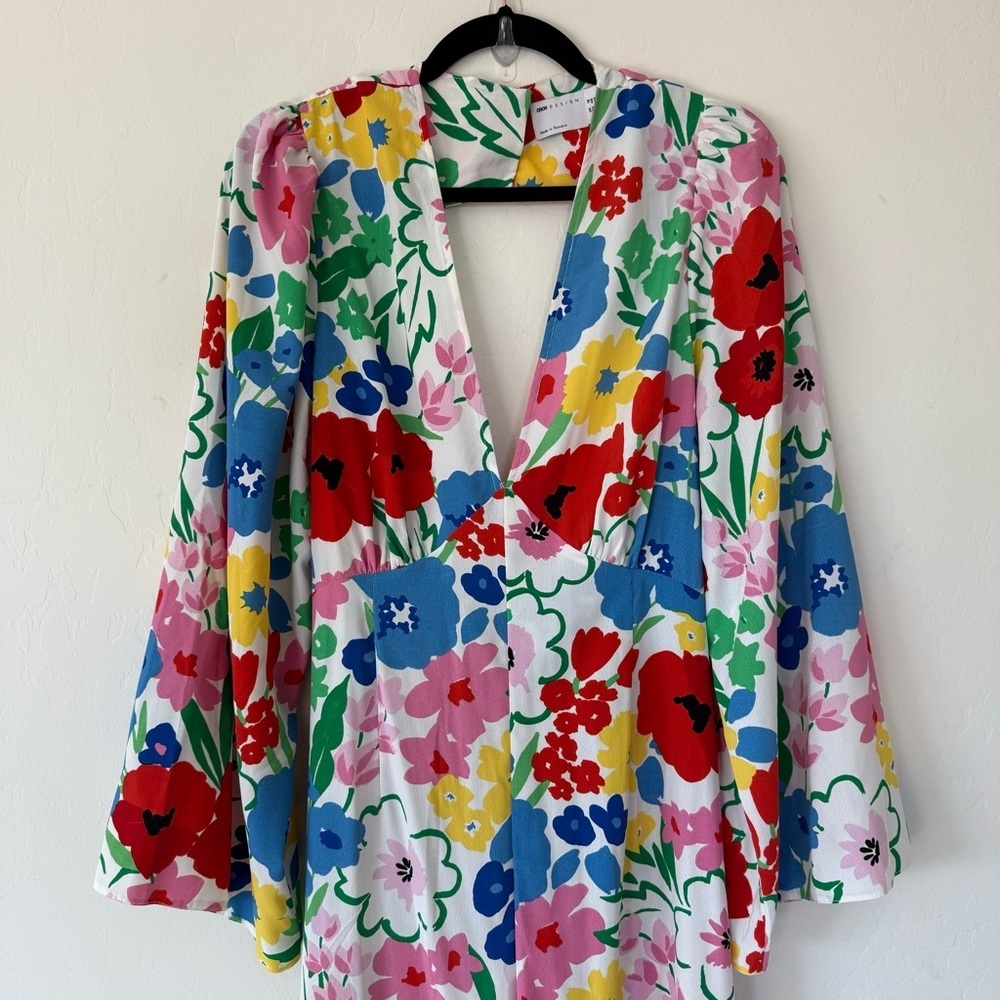 ASOS Bright Floral Open Tie Back Wide Leg Jumpsuit - Picture 5 of 12